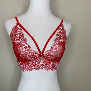 Red Sheer Lace Bralette Bra Sz Medium